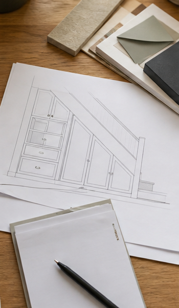 Bespoke storage design with material and colour samples