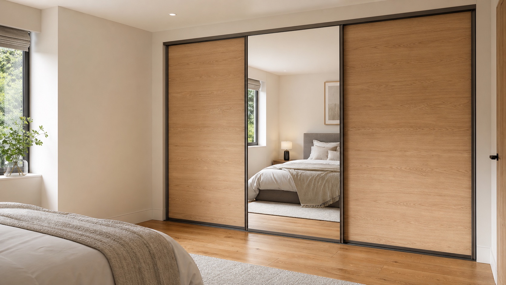 Made-to-measure fitted sliding wardrobes in a contemporary Kent bedroom