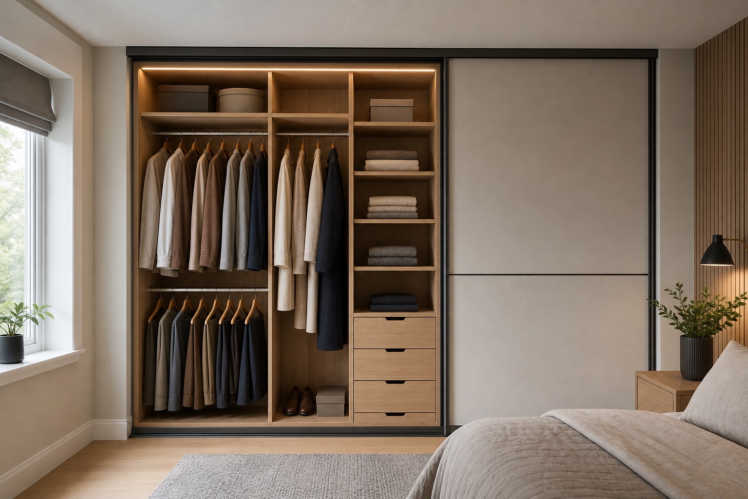 Fitted wardrobe internal storage design example